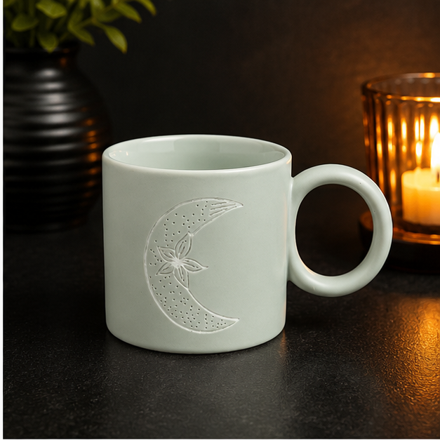 Ceramic Coffee Mug with Embossed Floral Moon Design (YM2854)