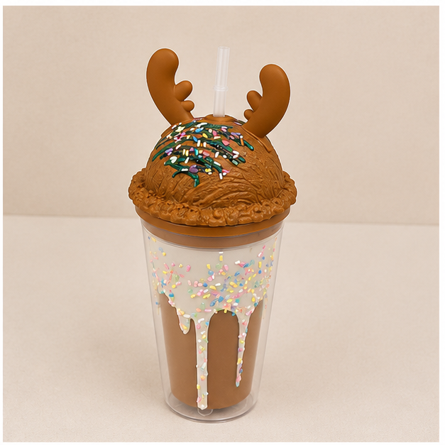 Brown Plastic Sipper Bottle with Fun Dessert Lid (YM650)
