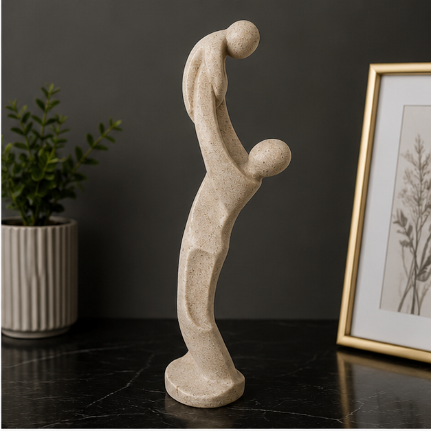 Abstract Parent & Child Embrace Sculpture – Stone Beige (YM2325)
