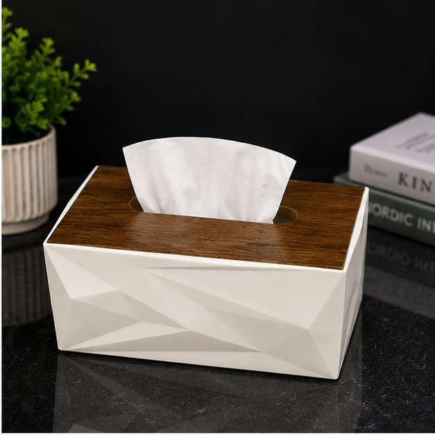 Tissue Paper Box with Wooden Lid White (YM2718)