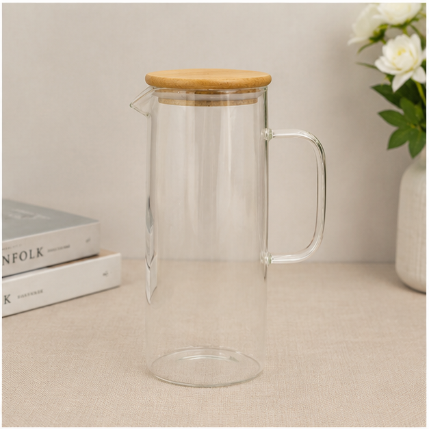 Glass Jug with Wooden Lid for Beverages (YM2443)