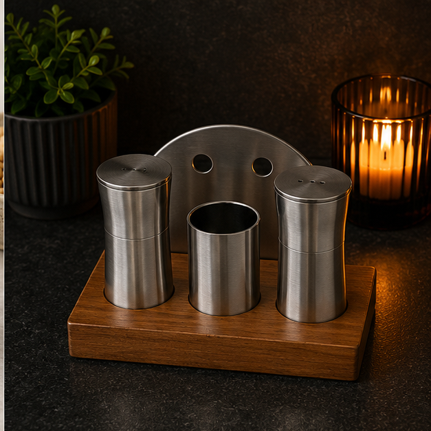 SS Seasoning Set with Paper Holder Stainless Steel Set of 3 (YM1673)