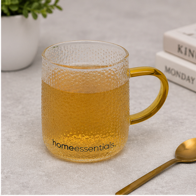 Transparent Textured Glass Mug with Amber Handle (YM1557)