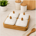 White Ceramic Bowl Set with Wooden Tray (YM389)