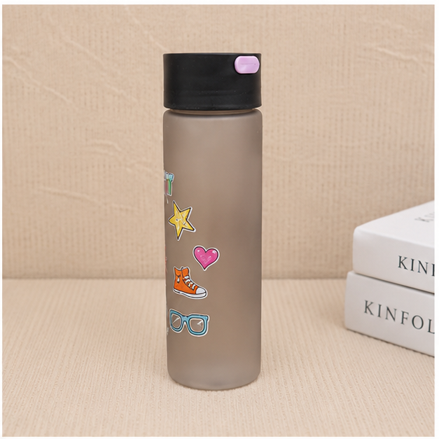 Black Plastic Water Bottle with Fun Graphic Print (YM636)