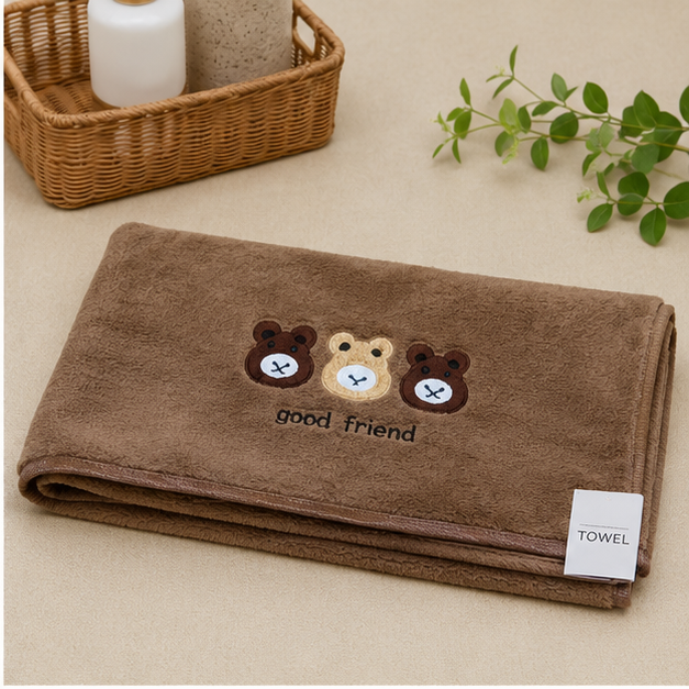 Kids Brown Soft Towel with Bear Design (YM1212)