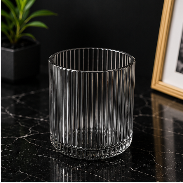 Grey Ribbed Glass Drinking Cup (YM618)