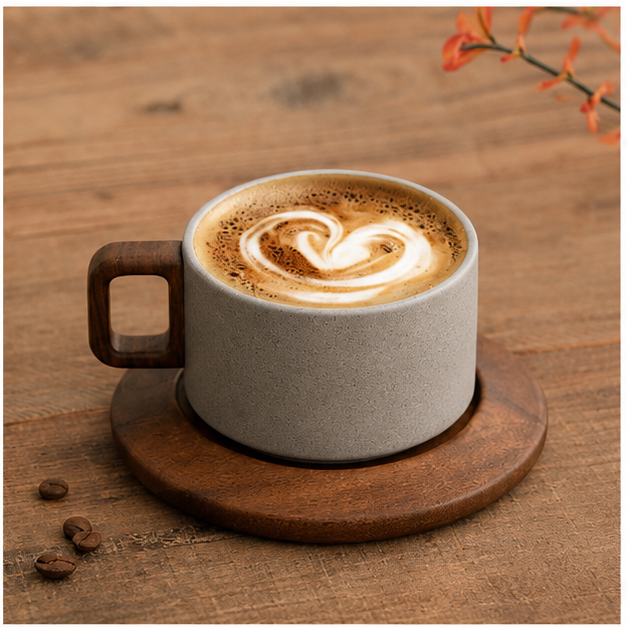 Grey Signature Latte Cup with Saucer (YM2386)