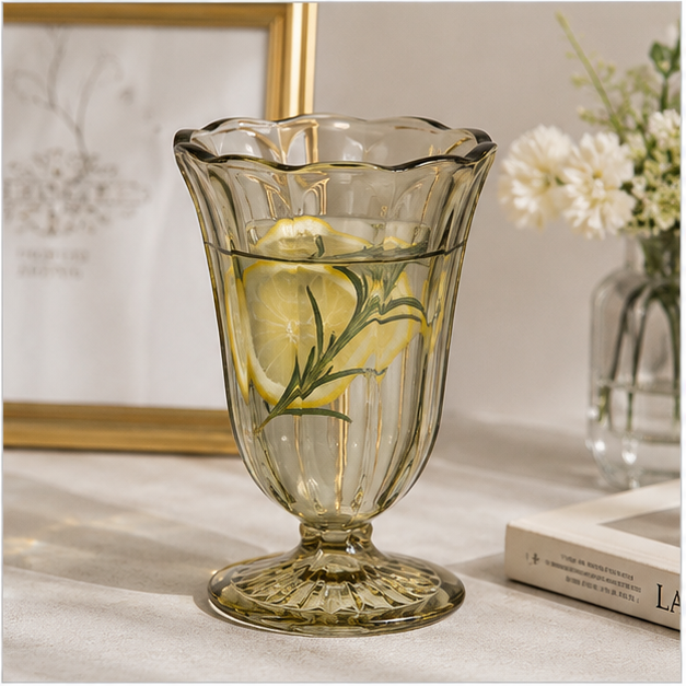 Gold Tinted Glass Dessert Cup with Spoon (YM613)