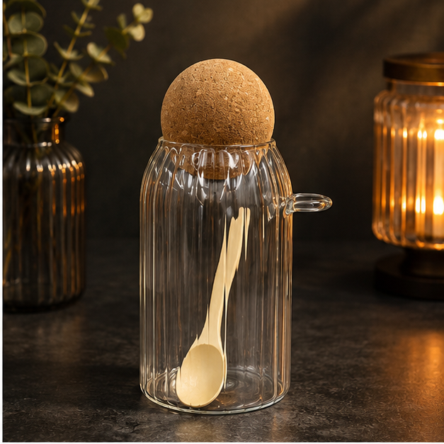 Glass Storage Canister with Spoon and Cork Lid (YM2433)