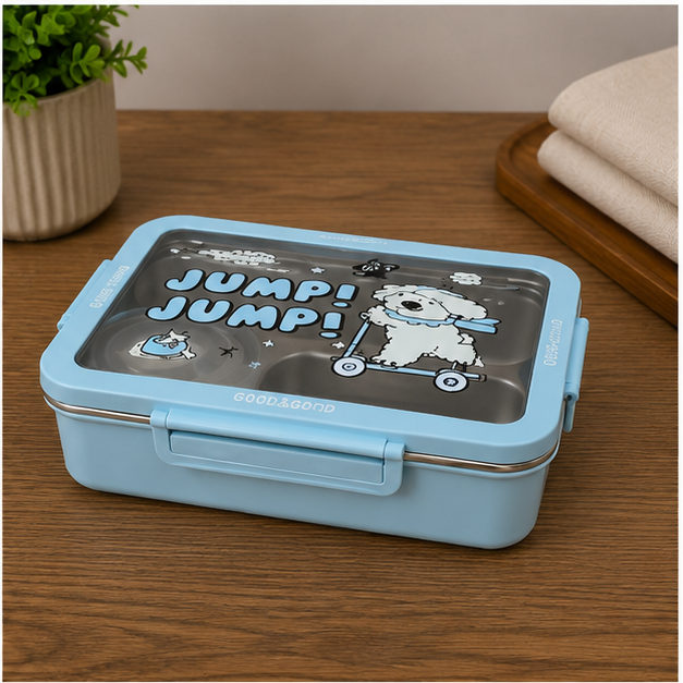 Blue Stainless Steel Kids Lunch Box with Cartoon Design (YM2506)