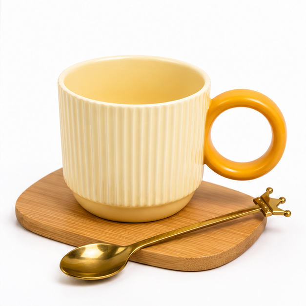 Yellow Ceramic Coffee Mug Set with Coaster & Spoon (YM469)