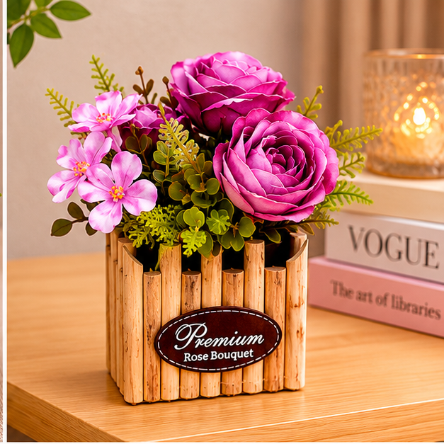 Decorative Artificial Rose Arrangement in Wooden Box (YM2255)