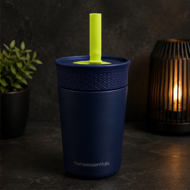 Insulated Tumbler with Straw Dark Blue (YM048)