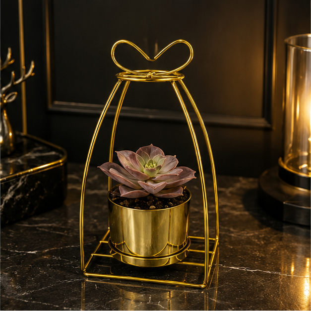 Gold Geometric Planter with Artificial Succulent for Home & Office Décor (YM2241)