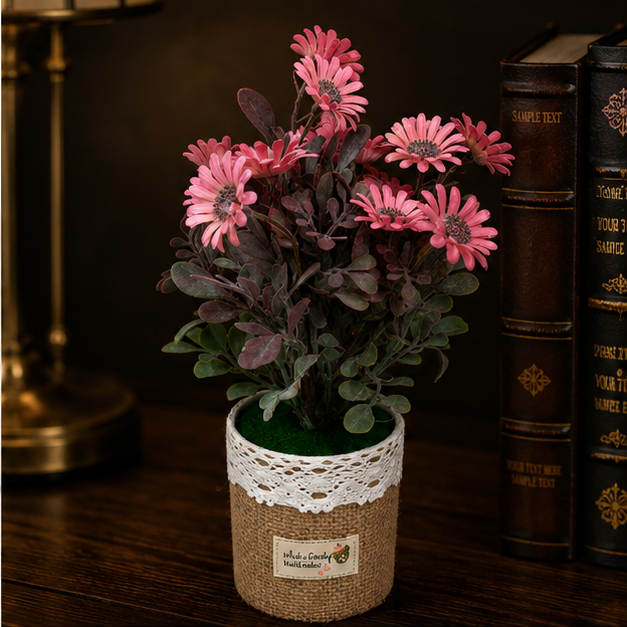 Artificial Pink Daisy Plant in Decorative Pot (YM997)