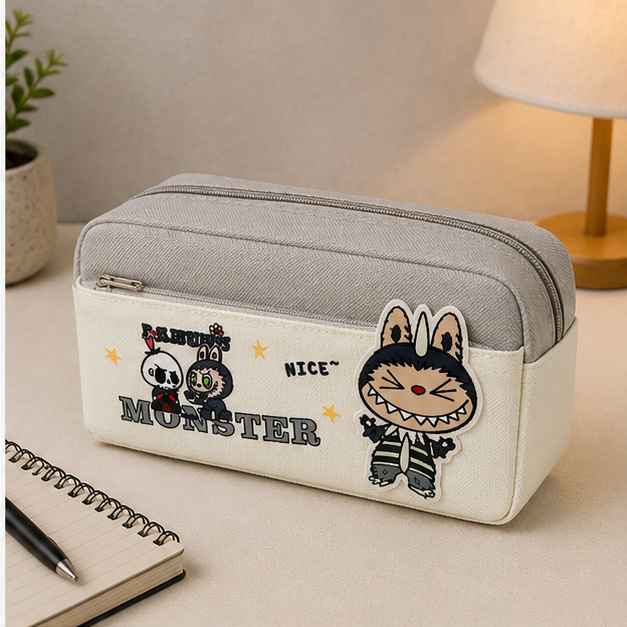 Grey Cartoon-Themed Pencil Box for School & Stationery Storage (YM819A)