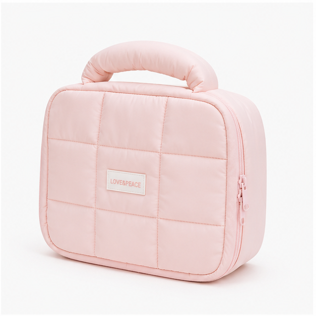 Pink Quilted Handheld Makeup Organizer Bag (YM1438)