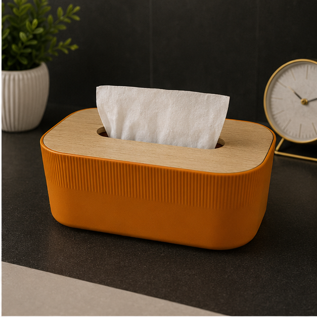 Tissue Paper Box with Wooden Lid Orange (YM2712)