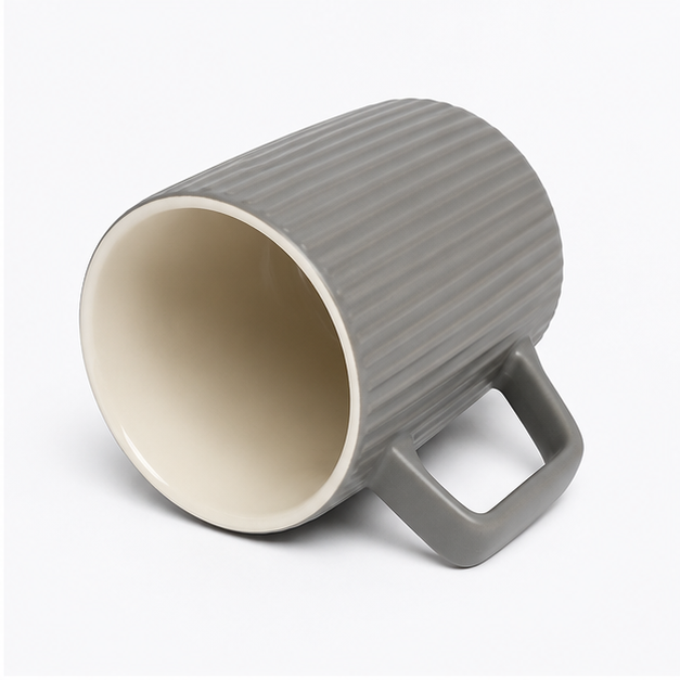 Charcoal Ribbed Ceramic Coffee Mug with Handle (YM783)