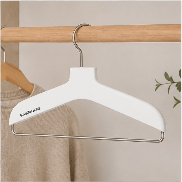 White Plastic Clothes Hanger with Metal Hook (YM413)