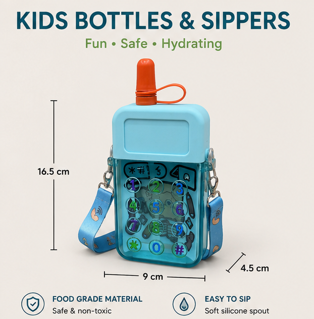 Blue Kids Water Bottle with Strap for School (YM505)