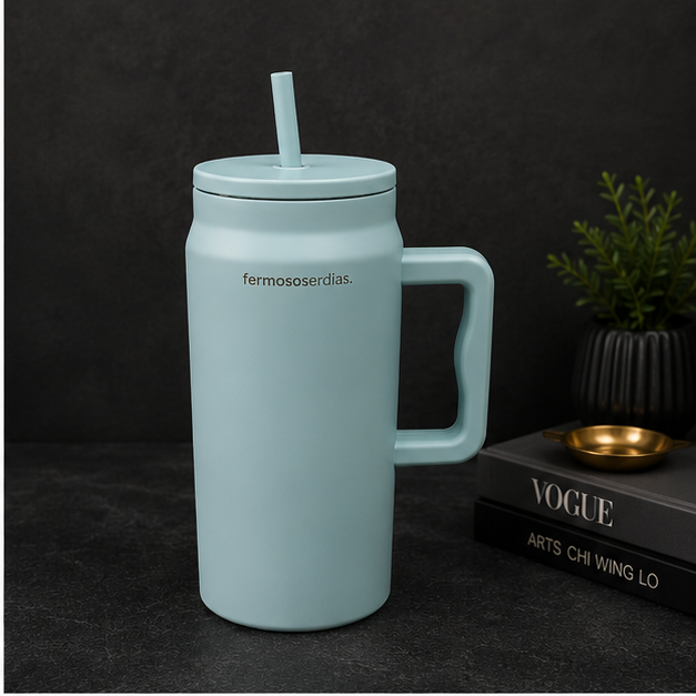 Premium Blue Insulated Tumbler with Handle & Straw (YM2631)