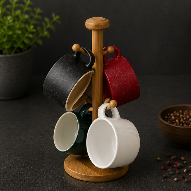 Ceramic Cup Set 4PC with Multi Holder(YM1739)