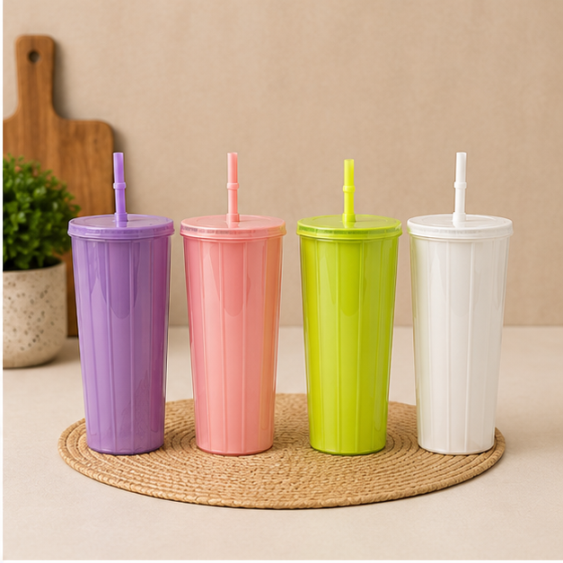 Plastic Water Tumbler with Straw for Daily Hydration & Travel (YM494)