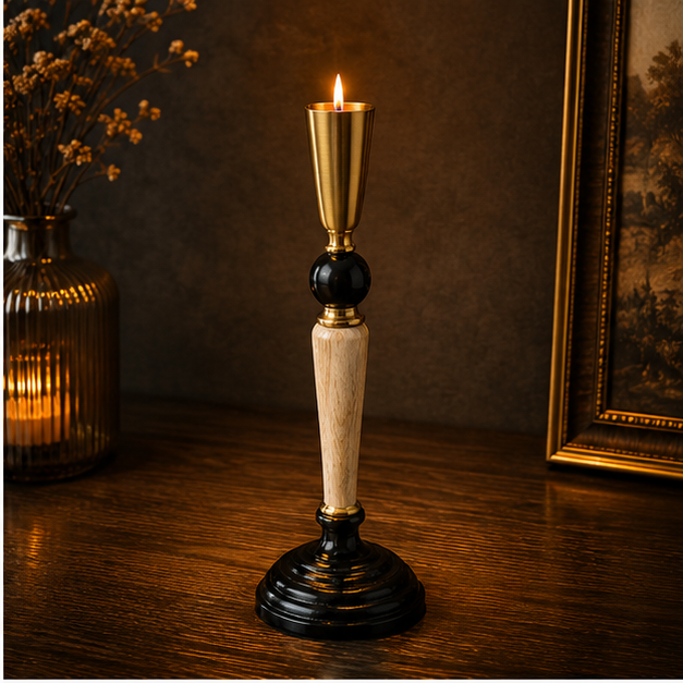 Classic Gold & Black Pedestal Candle Holder (YM1134)