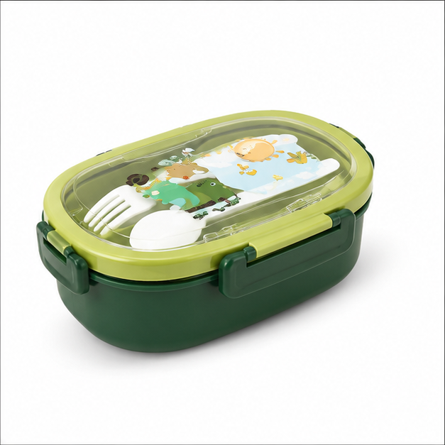 Kids Green Lunch Box Set with Spoon, Fork & Water Bottle (YM2507)
