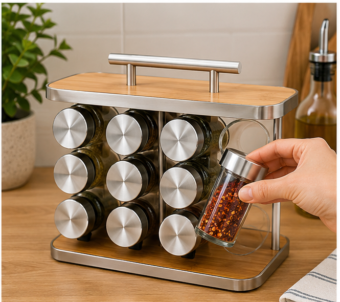 12 Jar Glass Spice Rack Organizer Set (YM078)
