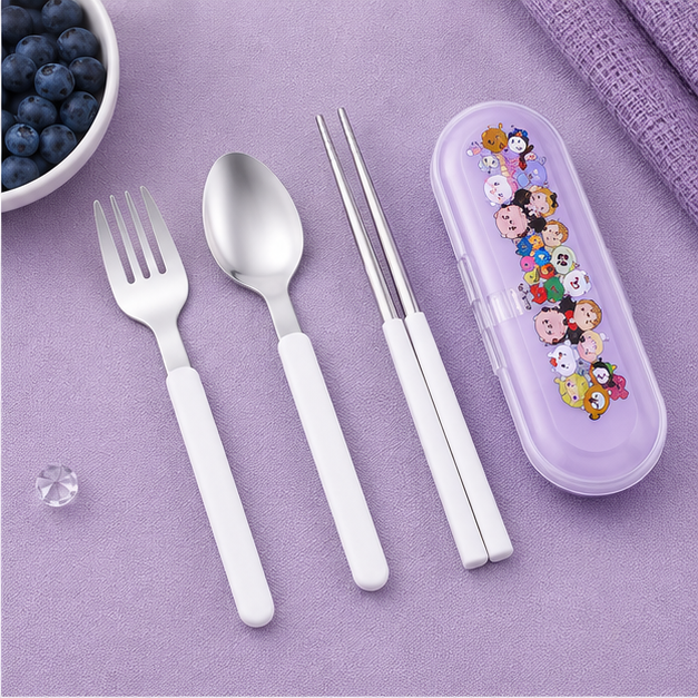 Kids Cutlery Set with Case – Purple (YM2496)