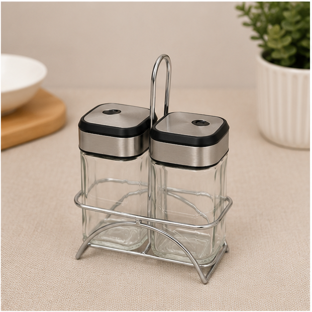 Glass Seasoning Jar Set with 2 Spice Containers (YM070)