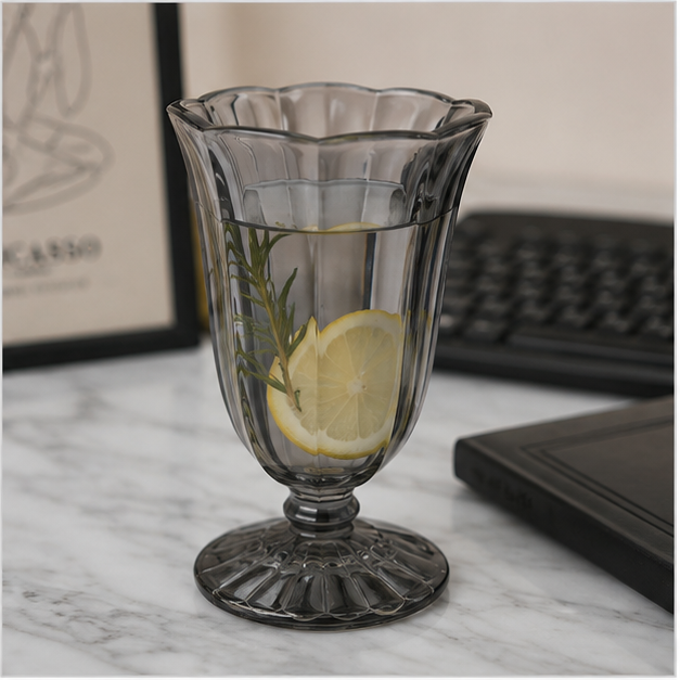 Grey Tinted Glass Dessert Cup with Spoon (YM613)
