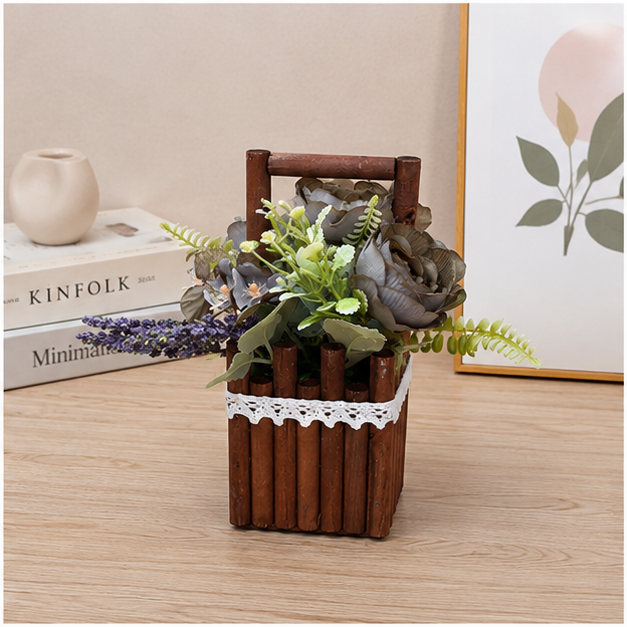 Mini Floral Basket in Colorful Wooden Planter (YM2254)