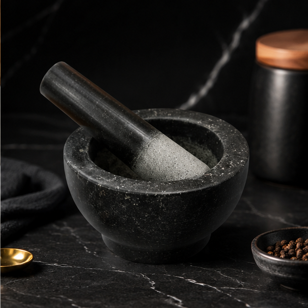 Black Stone Mortar & Pestle Set (YM925)