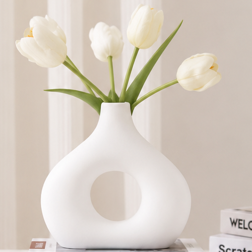 Minimalist White Decorative Ceramic Vase (YM2330)