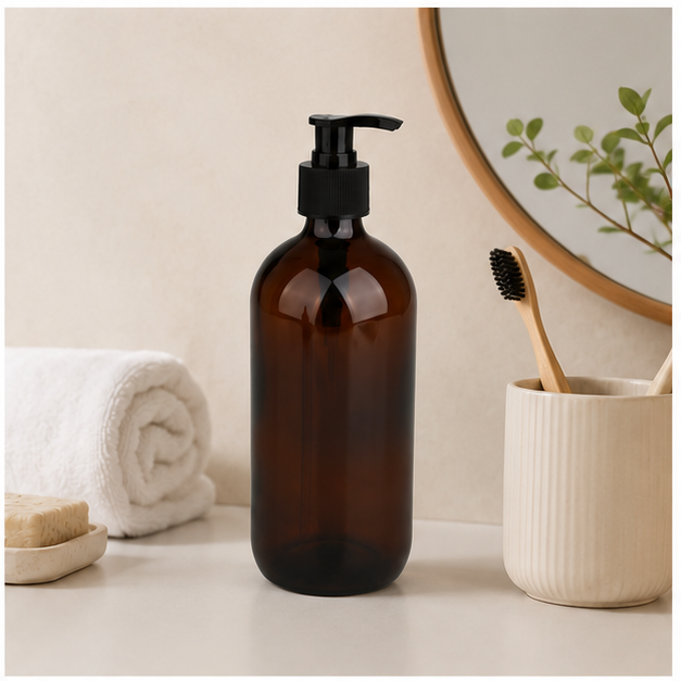 Brown Glass Soap Dispenser 500ML for Bathroom & Kitchen (YM2083)