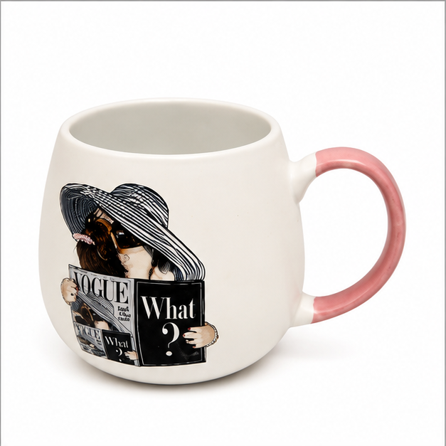 White Ceramic Coffee Mug with Fashion Lady Print (YM2831)