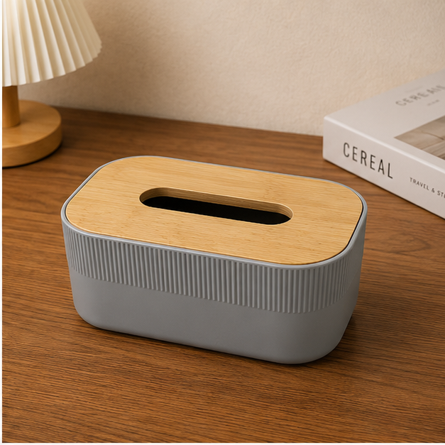 Tissue Paper Box with Wooden Lid Grey (YM2712)
