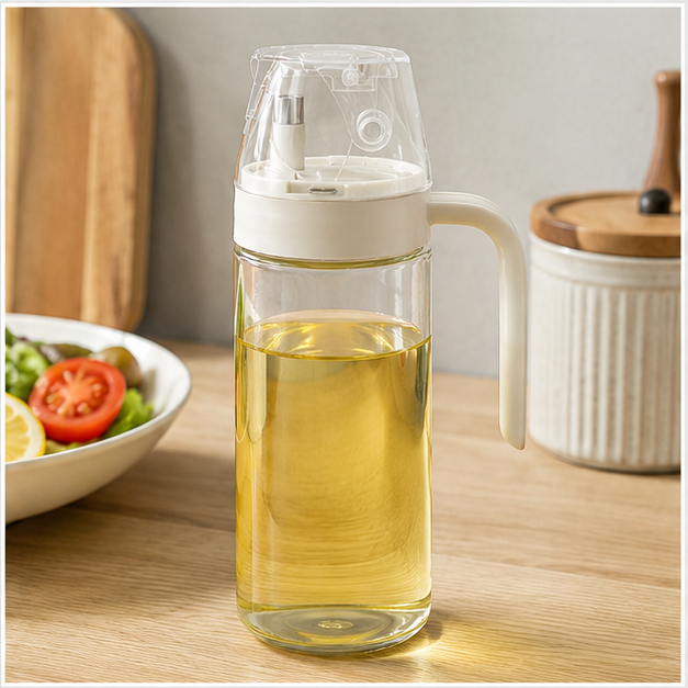 Glass Oil Dispenser Bottle with Handle White 550ML (YM1230)