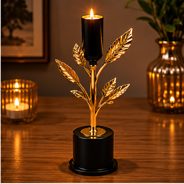 Gold Leaf Accent Candle Holder (YM1124)