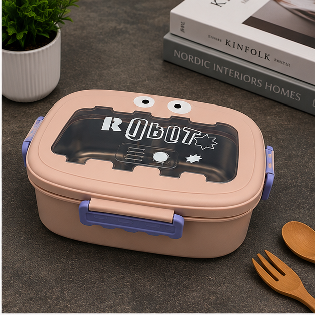 Kids Stainless Steel Robot Lunch Box Off Pink (YM2501)