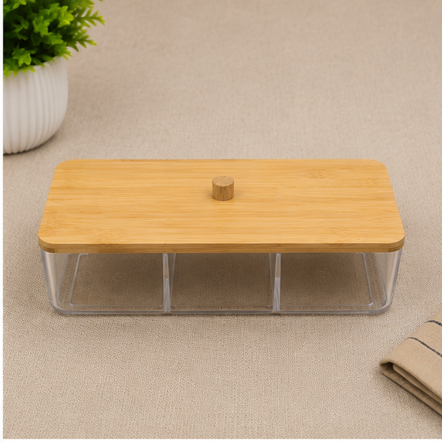 Multipurpose Cosmetic Organizer with Wooden Lid (YM2101)