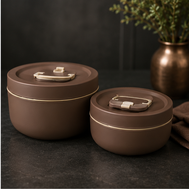 Insulated Lunch Box Brown 2PC Stainless Steel (YM2138)