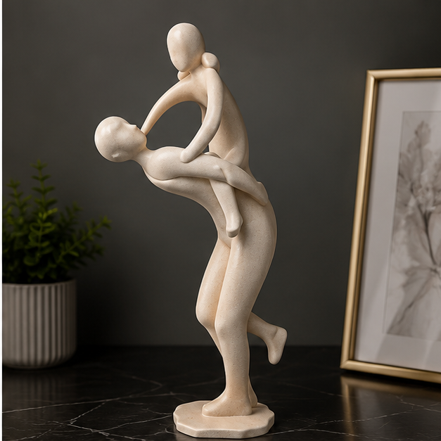 Abstract Parent & Child Embrace Sculpture – Matte Beige (YM2323)
