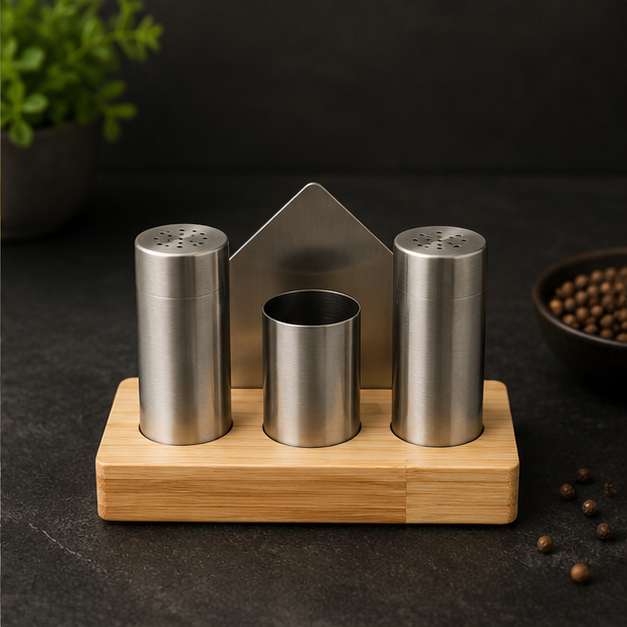 SS Seasoning Set with Paper Holder Stainless Steel Set of 3 (YM1670)