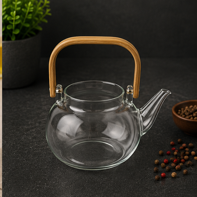 Glass Pot with Wooden Handle Transparent (YM1698)