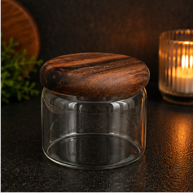 Glass Storage Jar with Wooden Lid (YM2457)